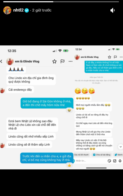 Nhật Lệ công khai tin nhắn sau khi Lindo đăng clip (Ảnh chụp màn hình)