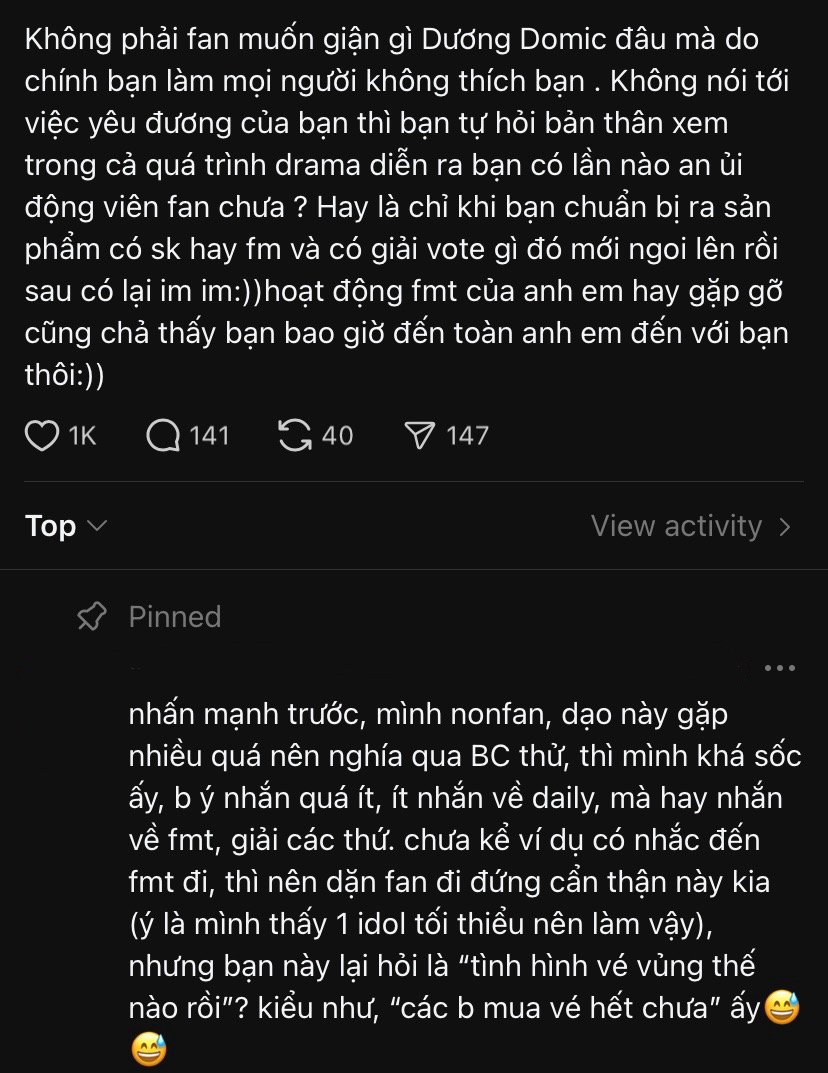 Nhiều ý kiến chỉ trích cách Dương Domic trong thời gian vừa qua (Ảnh cap màn hình)