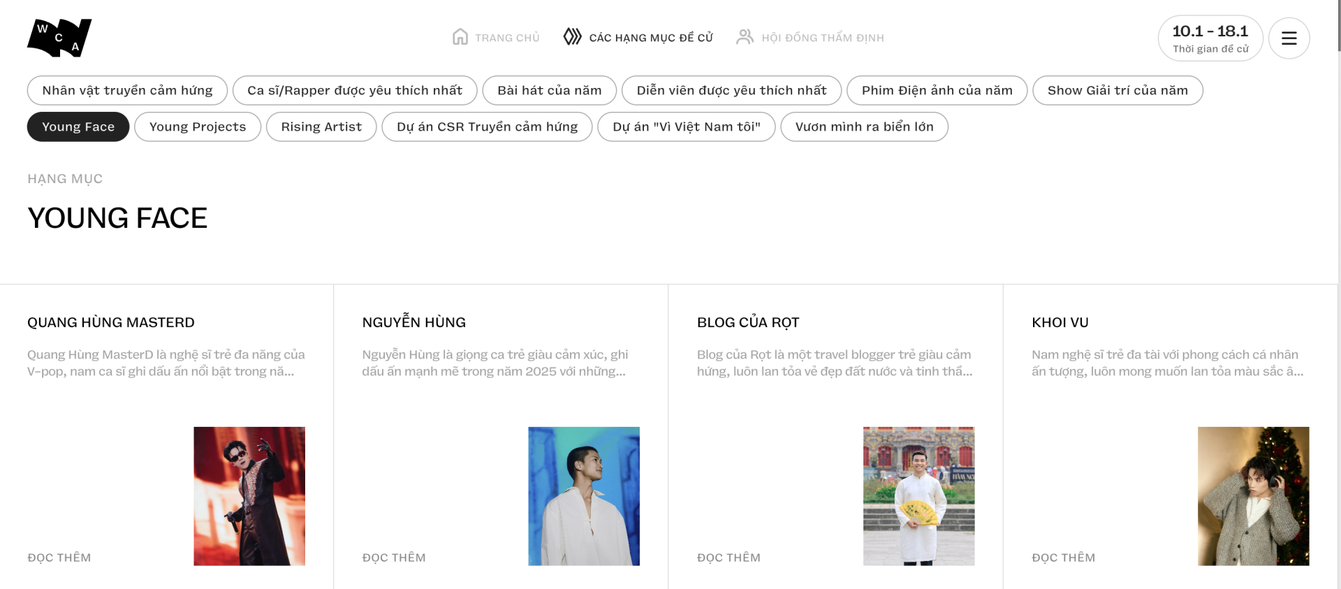   Hạng mục Đời sống Giới trẻ cũng ghi nhận rất nhiều đề cử được cộng đồng gửi về (Ảnh chụp màn hình)  