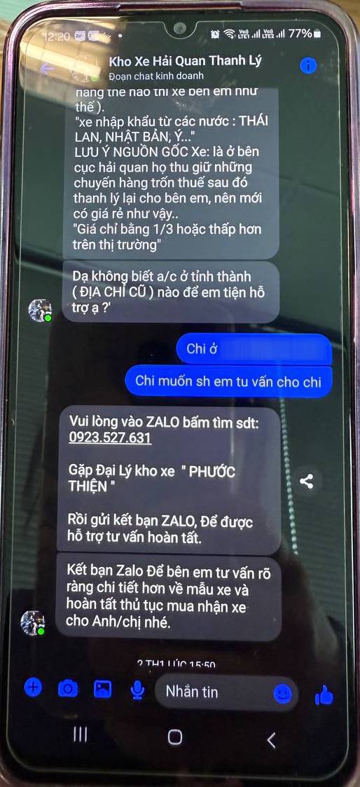 Những tin nhắn mua xe từ