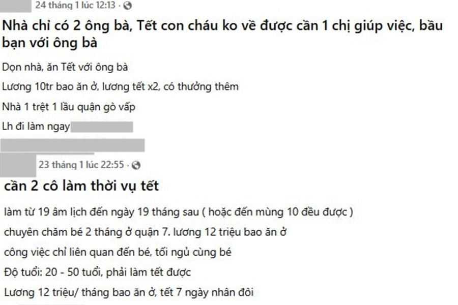 Giúp việc nhà thời vụ Tết với mức lương cao.