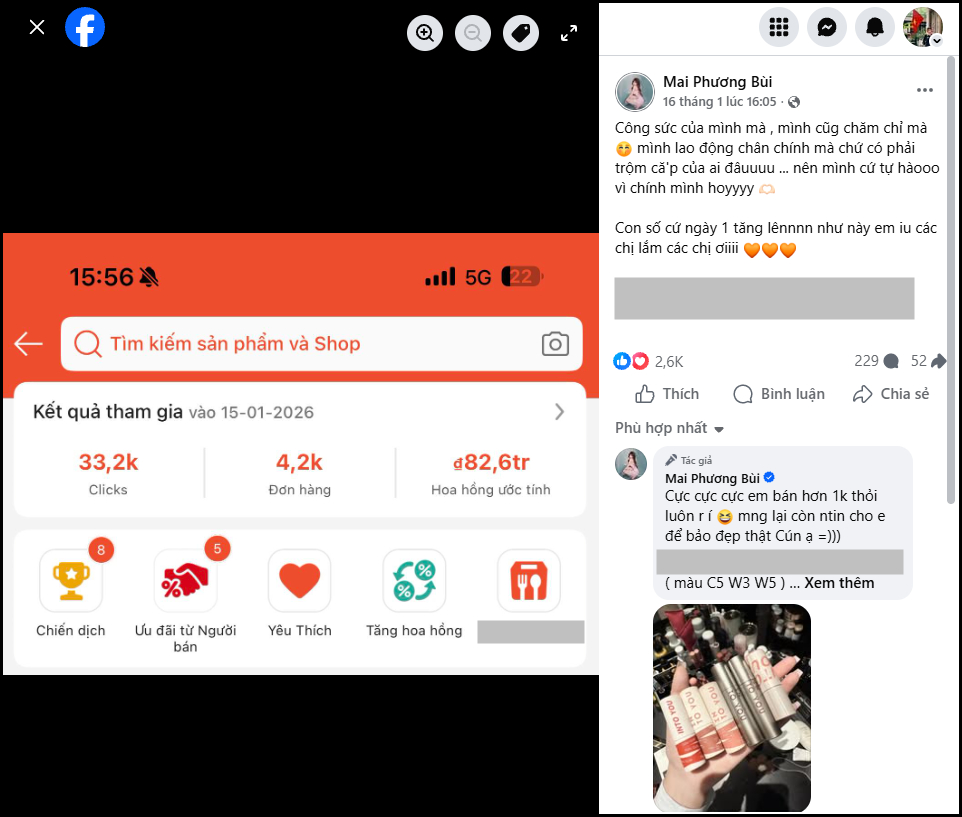 Ngay cả các bài khoe doanh số cũng trở thành content gắn link affiliate (Ảnh chụp màn hình)