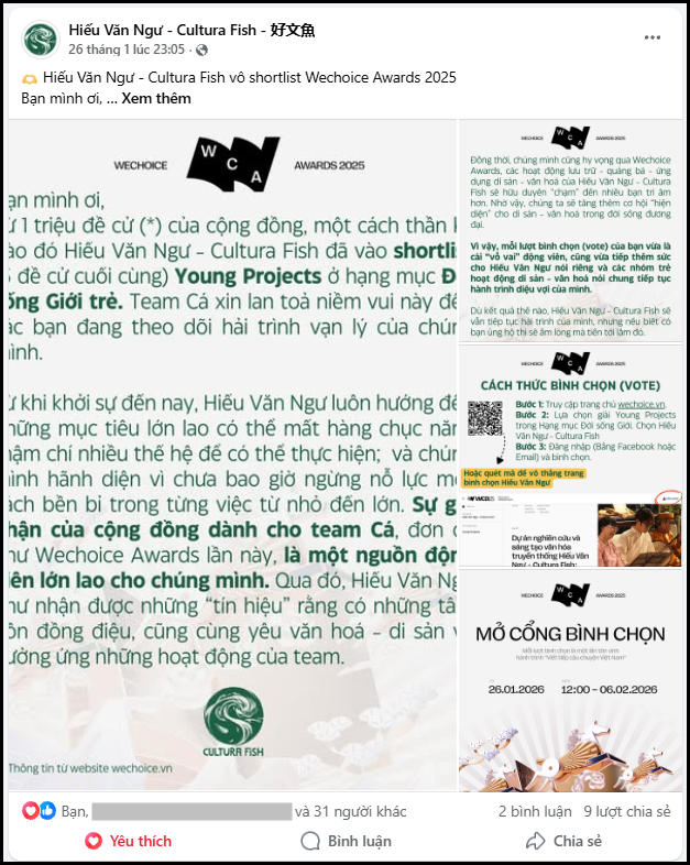 Không chỉ kêu gọi, Hiếu Văn Ngư - Cultura Fish còn hướng dẫn cách bình chọn chi tiết