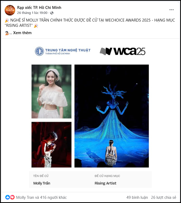 Diễn viên xiếc Molly Trần được tài khoản chính tức của Rạp xiếc TP. Hồ Chí Minh ủng hộ