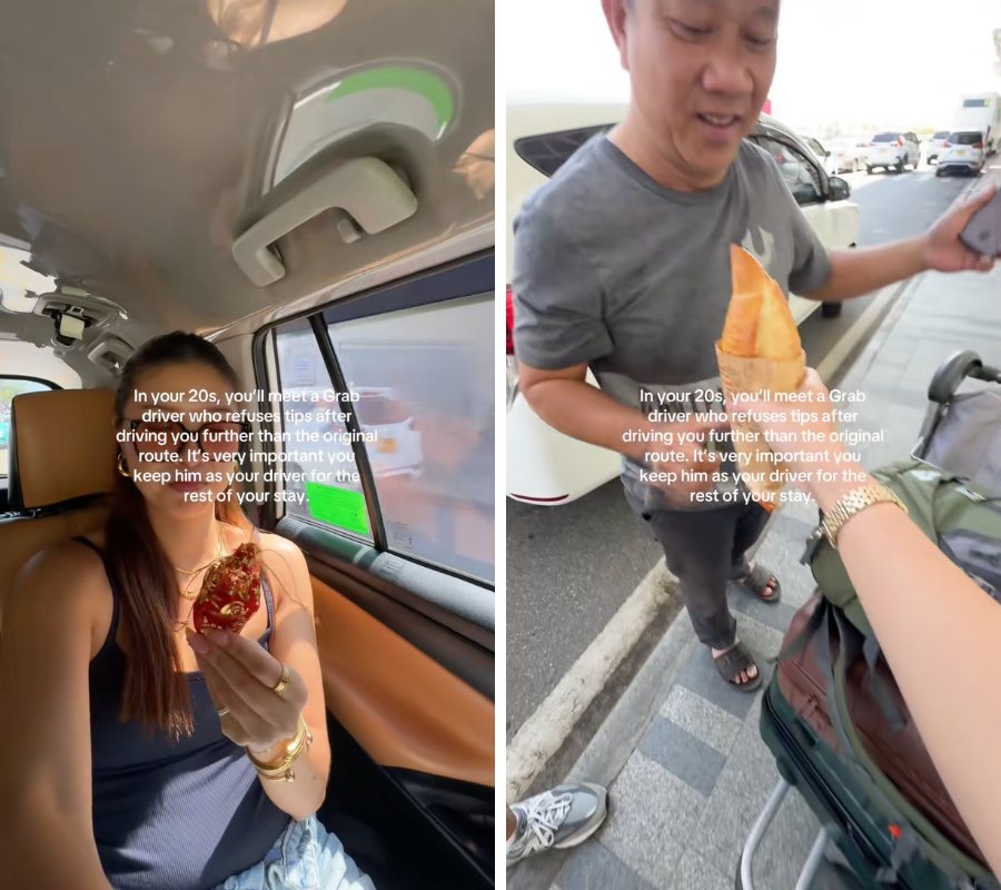 Nam tài xế tặng một món quà nhỏ cho nữ du khách và nữ du khách cũng gửi tài xế một ổ bánh mì như lời cảm ơn