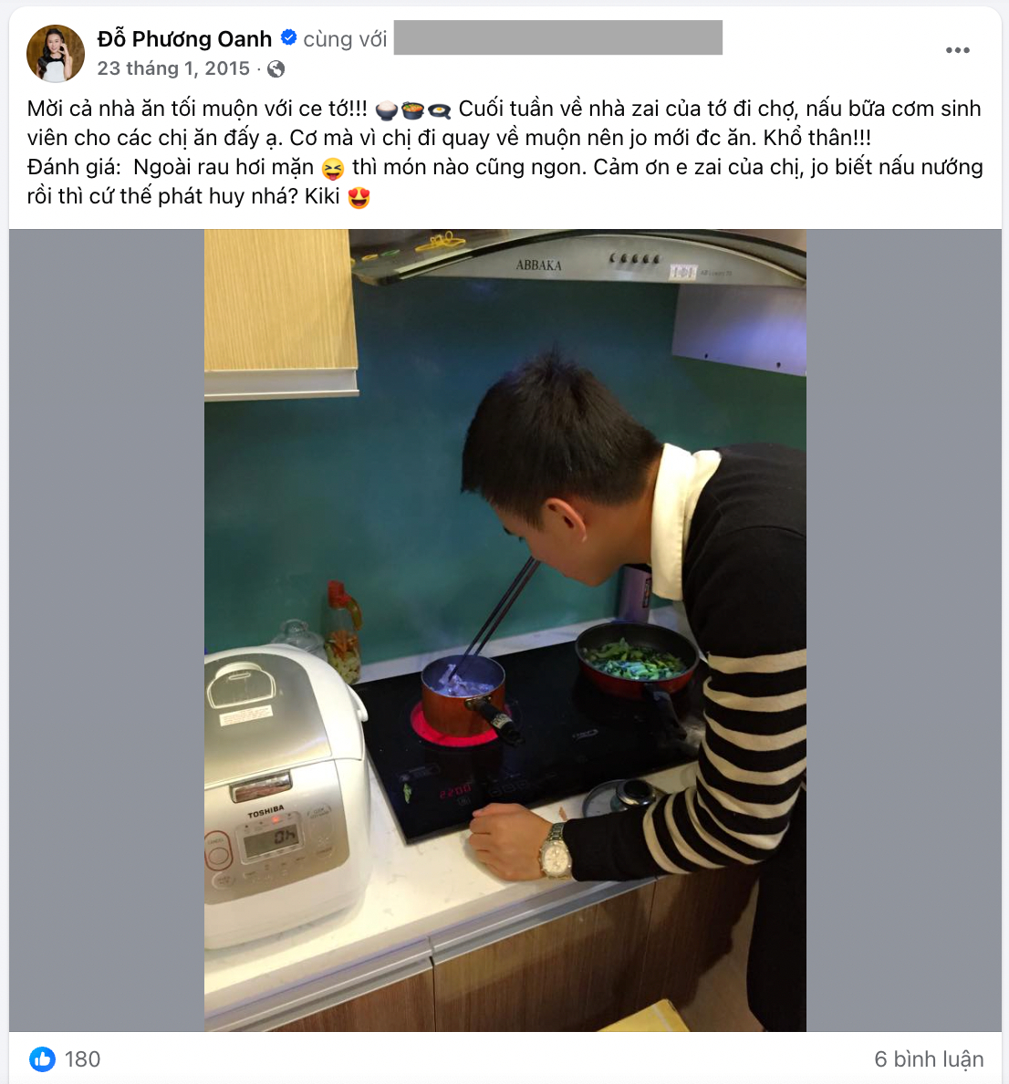   Phương Oanh thường chia sẻ những hành động chăm sóc của em trai (Ảnh chụp màn hình)  