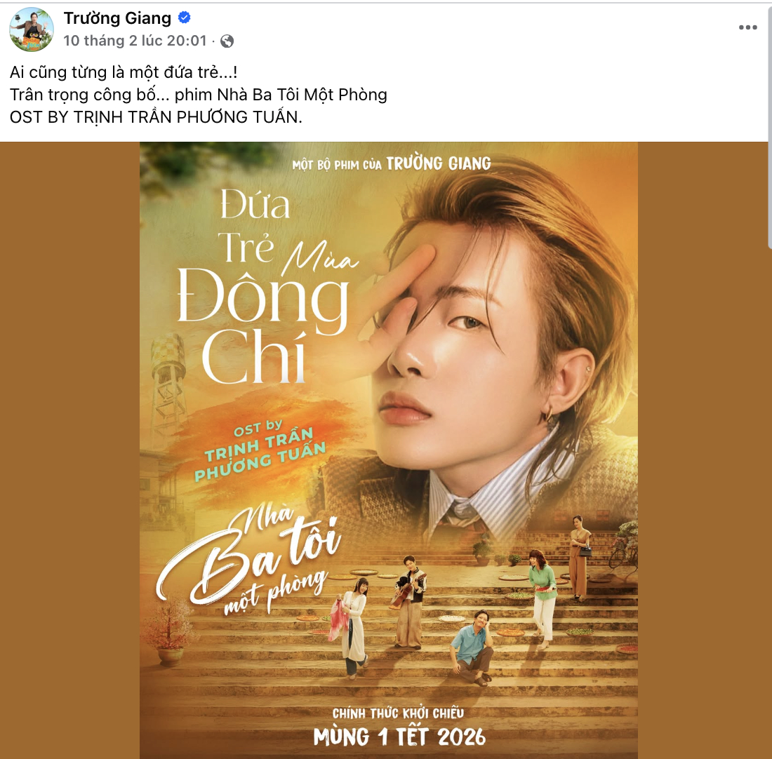   Trường Giang xác nhận Jack là nam ca sĩ thể hiện OST phim điện ảnh Nhà Ba Tôi Một Phòng (Ảnh: FBNV)   