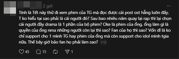   Một trong những bình luận của cộng đồng mạng trước việc Trường Giang lựa chọn Jack hát OST (Ảnh: Thread)   