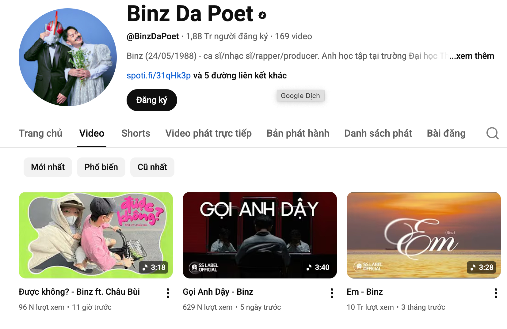 Các bài hát mới của Binz đều xoay quanh chuyện tình yêu ngọt ngào, trong đó bài mới nhất có sự xuất hiện của Châu Bùi (Ảnh chụp màn hình)