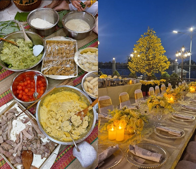 Hình ảnh cuộc thi gói bánh tét, tiệc tất niên trước đó của gia đình tỷ phú