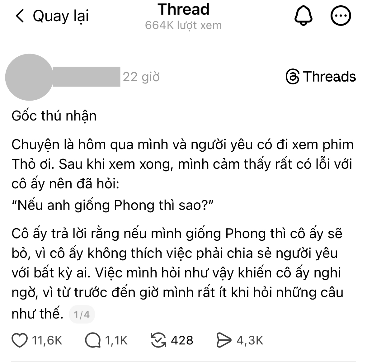 Bài đăng chia sẻ sau khi xem Thỏ Ơi!! đang viral trên Threads. Ảnh minh họa.
