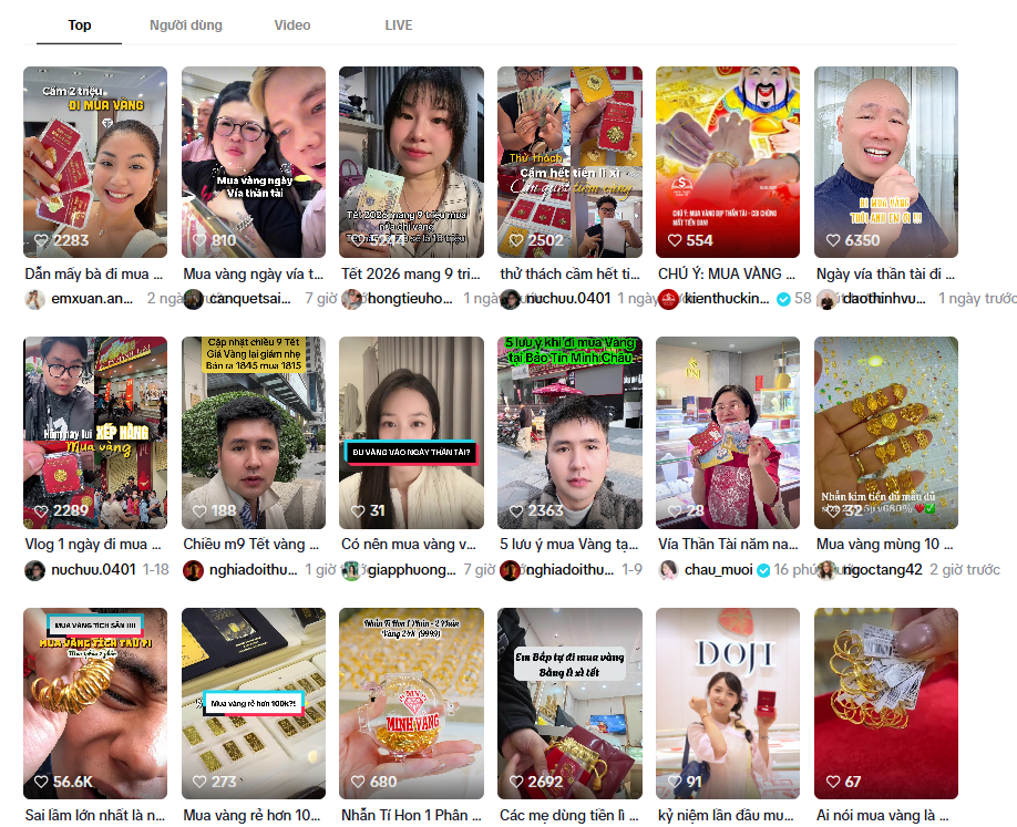 Trên TikTok cũng có rất nhiều video làm về nội dung mua vàng