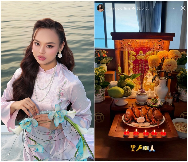 Mai Ngô cũng bày biện mâm cỗ ấm cúng trong ngày Thần Tài.