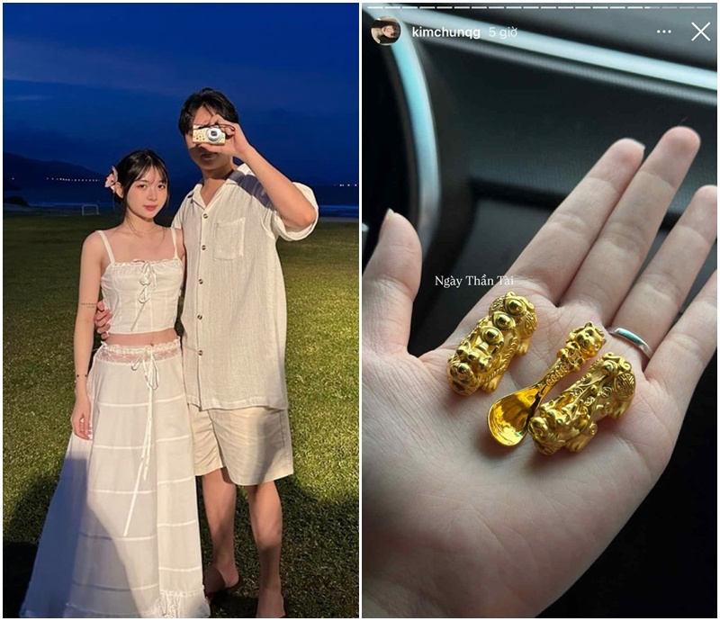 Kim Chung - vợ sắp cưới của ADC (Team Flash) khoe 3 món vàng gia công trong ngày Thần Tài.
