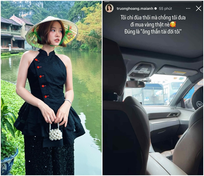 Trương Hoàng Mai Anh được chồng - Jaykii - hộ tống đi mua vàng.