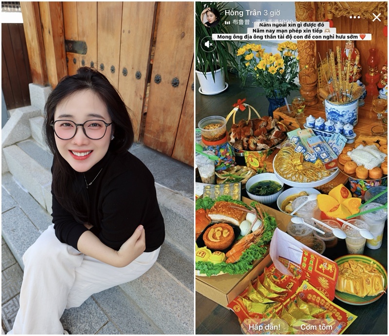 Nhà sáng tạo nội dung Naiverosie với mâm cỗ cúng Thần Tài đủ đầy.