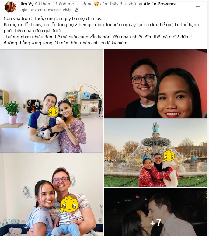 Lâm Vy đăng tải bài viết thông báo đã ly hôn chồng, sau 10 năm hôn nhân. Ảnh chụp màn hình.