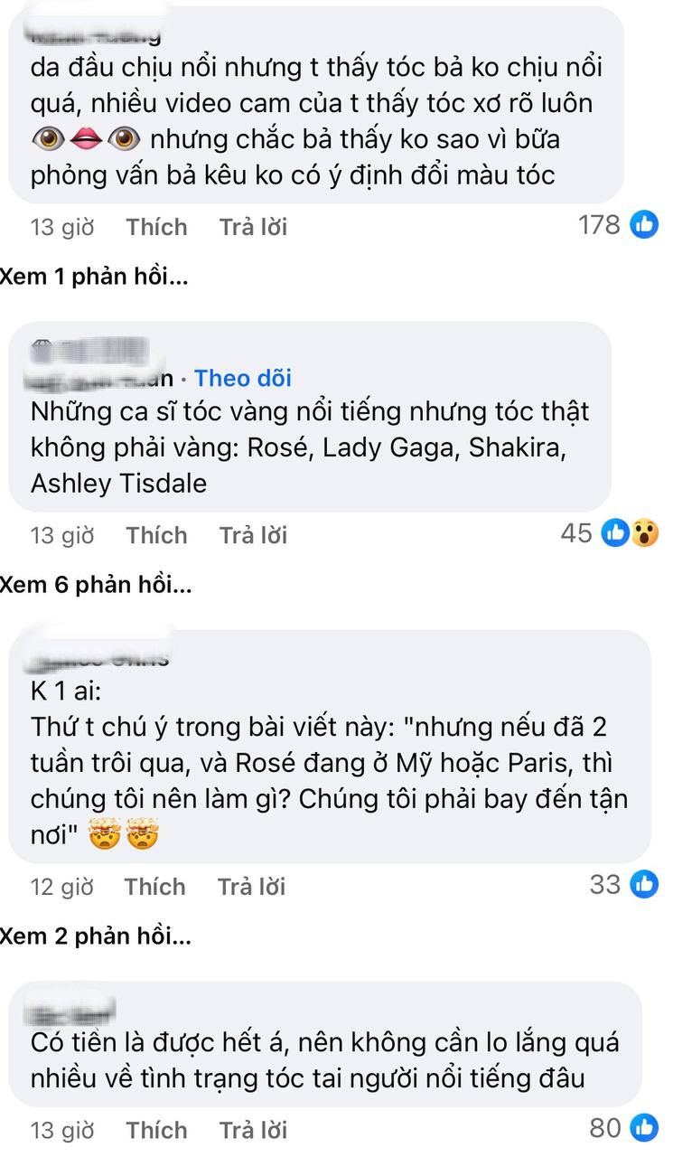 Netizen thán phục nhưng cũng lo lắng cho mái tóc của Rosé.