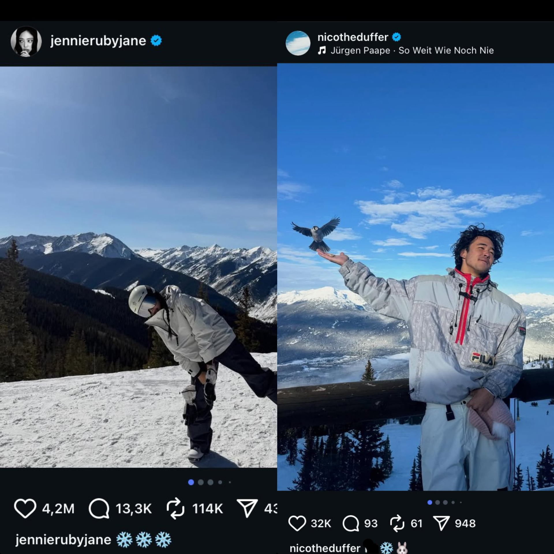 Jennie - Nico Hiraga còn được cho là đi trượt tuyết cùng nhau trong bầu không khí hạnh phúc. Ảnh: X