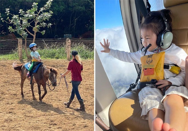 Từ bé, Alaia đã ngồi máy bay riêng, học cưỡi ngựa và dát đồ hiệu từ đầu đến chân. Ảnh: Sina.