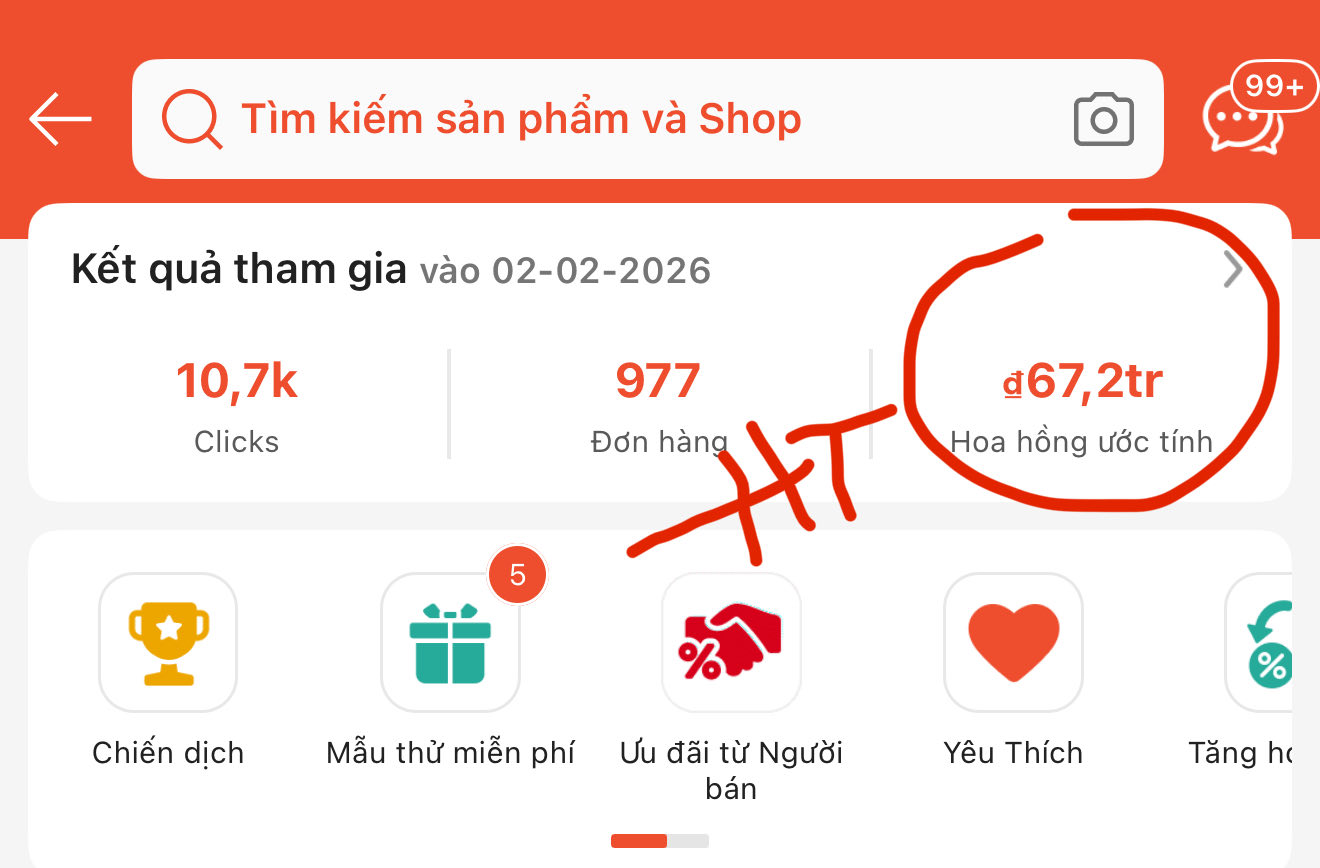 Tính riêng ngày 2/2/2026, hoa hồng ước tính của Hằng Túi là 67,2 triệu đồng
