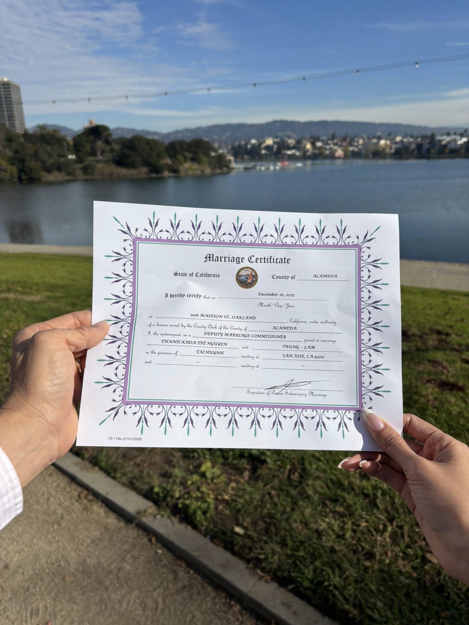 Cặp đôi đã đăng ký kết hôn tại Mỹ