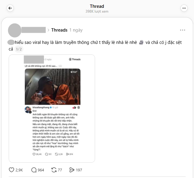 Bài đăng về Khoai Lang Thang trên Threads (Ảnh chụp màn hình)