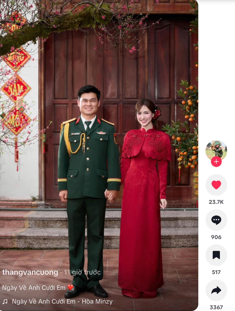 Văn Cương đã đăng tải hình ảnh chụp chung với Hoà Minzy, đồng thời ghép sound ca khúc mới của người yêu