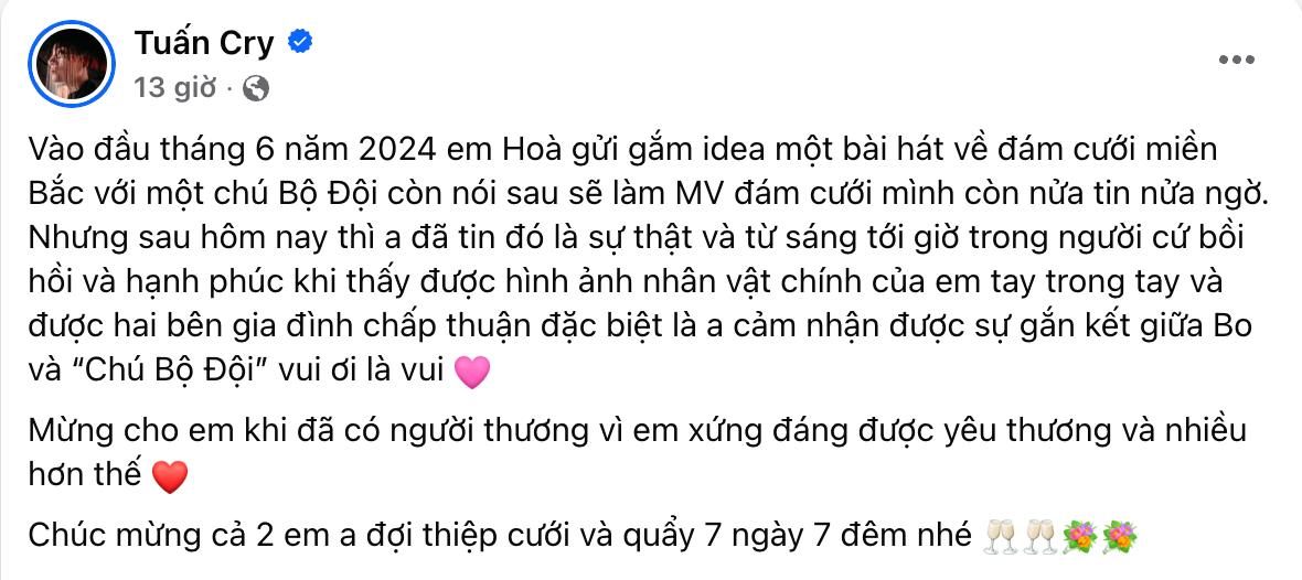 Tuấn Cry hạnh phúc và gửi lời chúc tới cặp đôi 