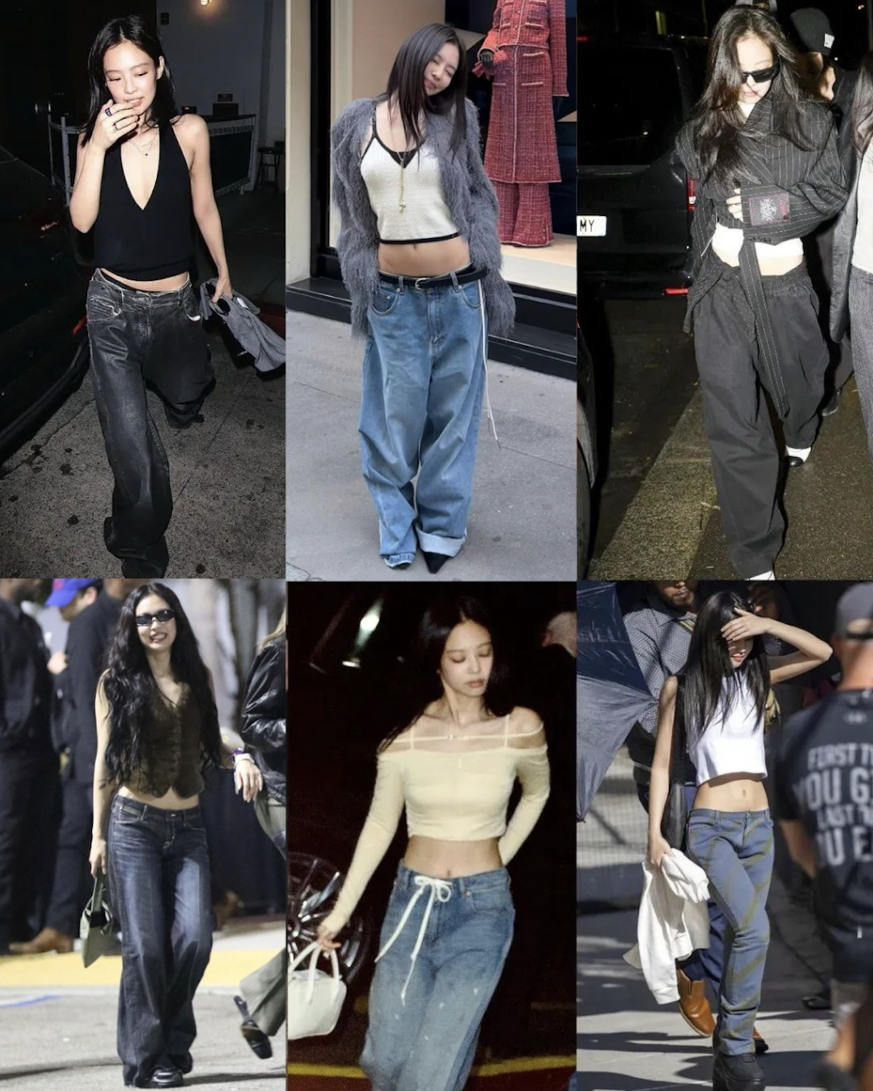 Quần jeans cạp trễ là item yêu thích của Jennie bất chấp chiều cao, bởi hông và eo mới là lợi thế mà cô nàng muốn nhấn mạnh (Ảnh tổng hợp).