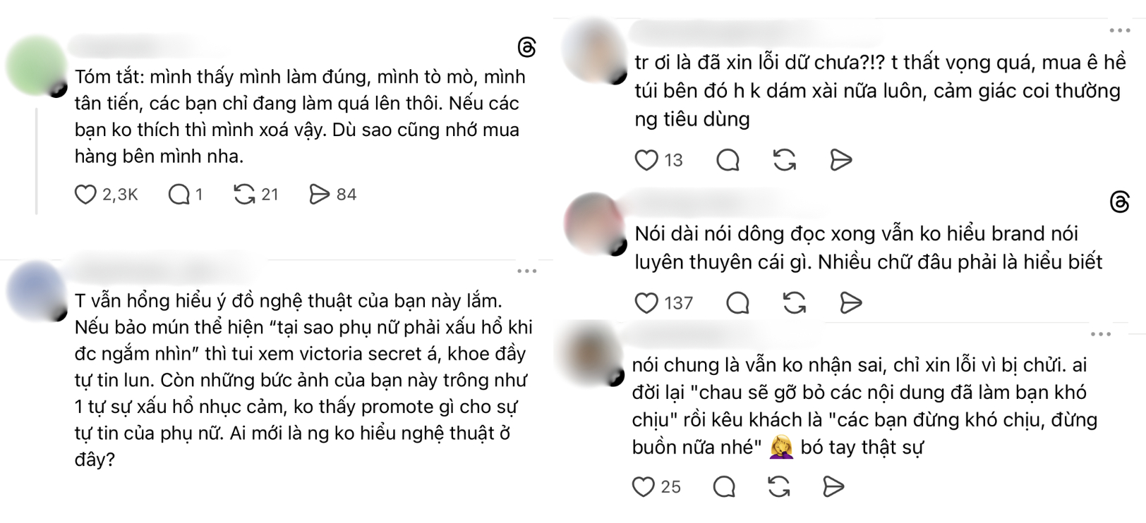 Phản ứng của netizen sau lời xin lỗi khó hiểu của đại diện thương hiệu CHAUTFIFTH (Ảnh chụp màn hình).