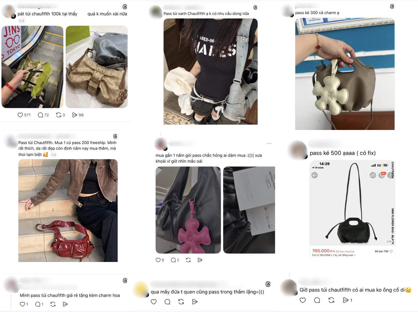 Các bài pass túi CHAUTFIFTH đang rôm rả trên MXH cho thấy mức độ nghiêm trọng của sự vụ đã vượt qua ngưỡng chấp nhận của người tiêu dùng (Ảnh chụp màn hình).