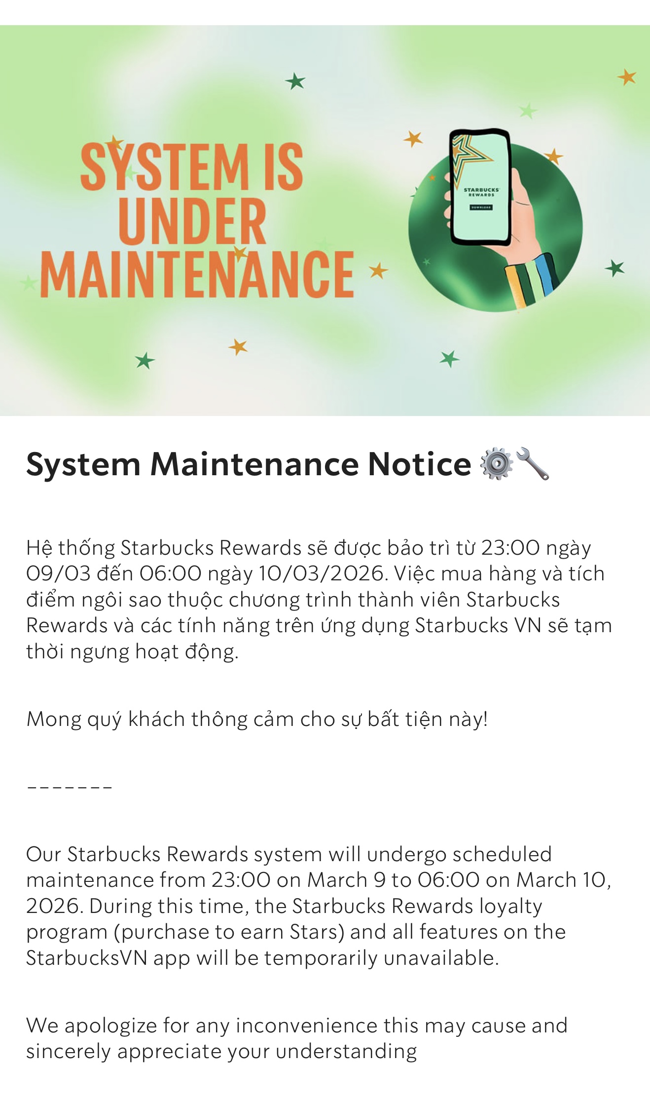 Starbucks Việt Nam phát đi thông báo khẩn
