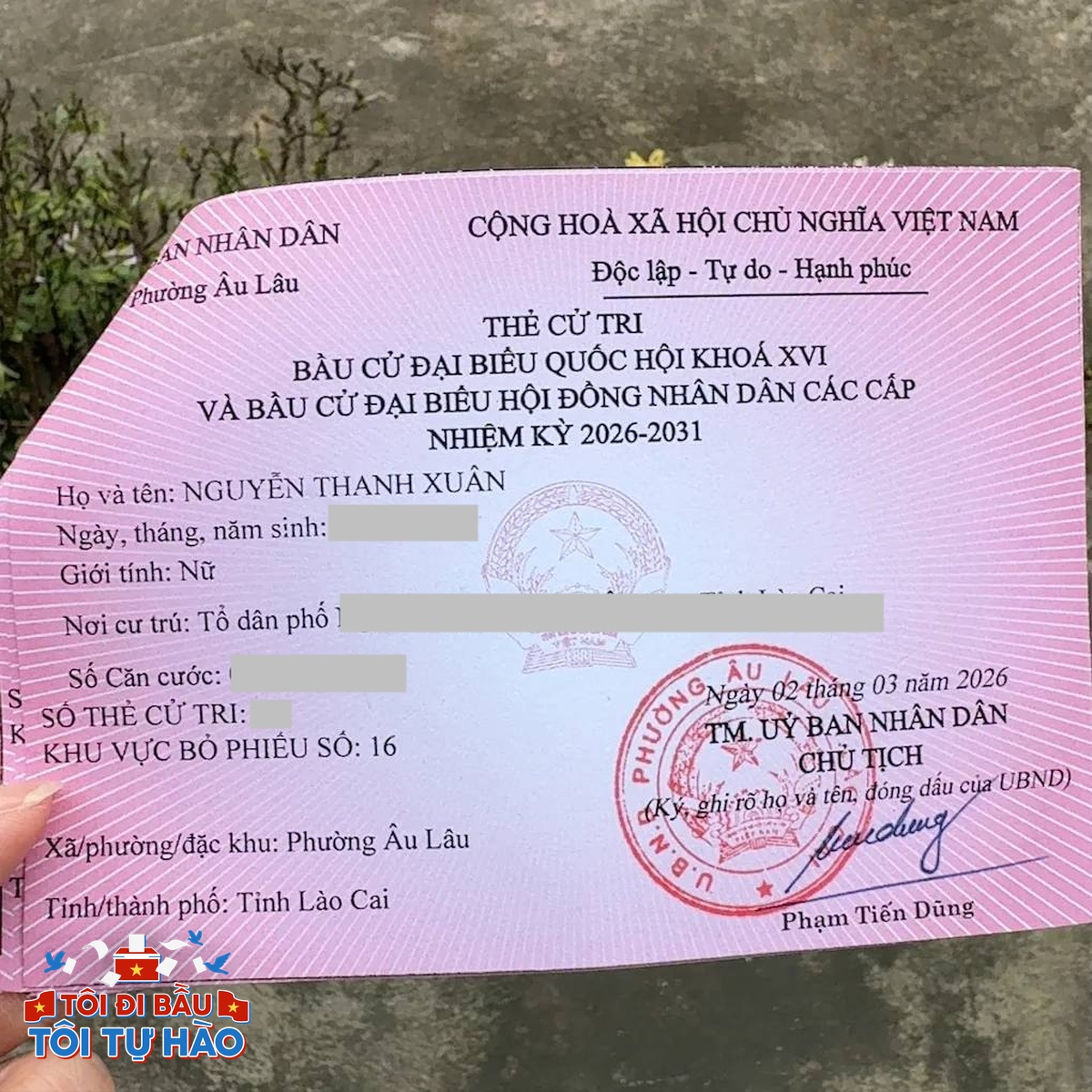 Thẻ cử tri bầu cử đại biểu Quốc hội khóa XVI và đại biểu HĐND các cấp nhiệm kỳ 2026 - 2031 