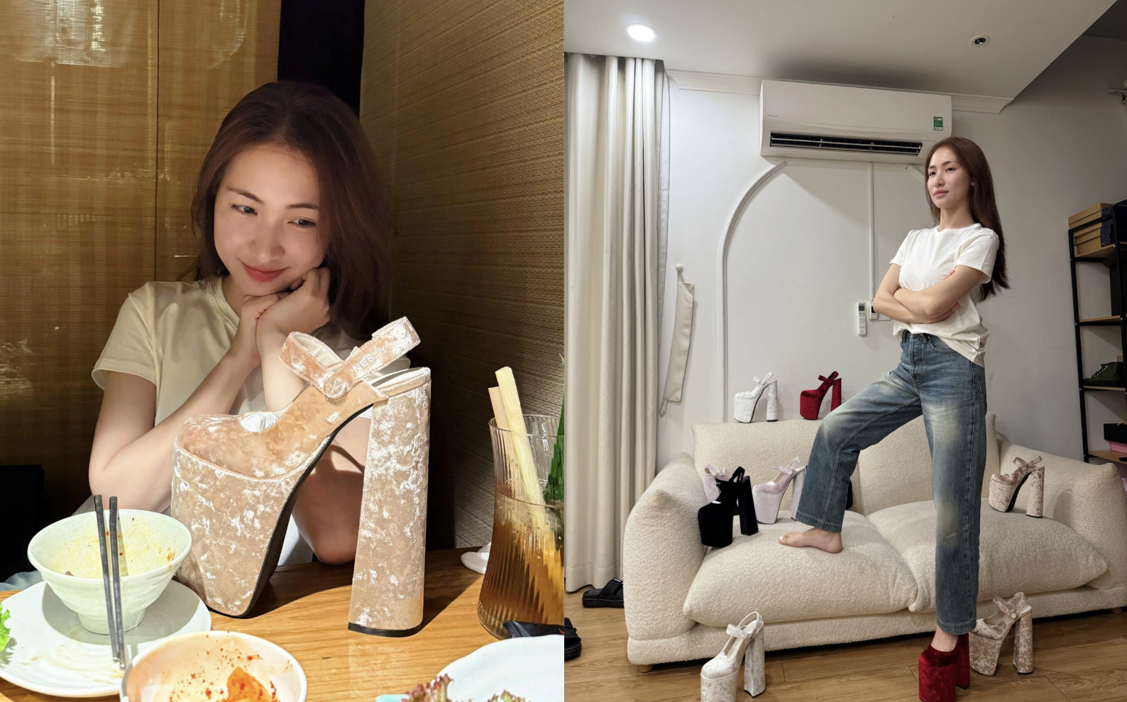 Bộ sưu tập những đôi cao gót đế xuồng giúp Hoà Minzy vươn lên con số 1m8 (Ảnh FBNV).