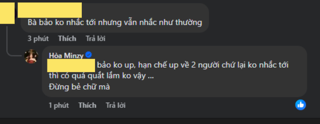   Hòa Minzy lên tiếng làm rõ khi một netizen chất vấn bài đăng nhắc về ông xã Thăng Cương. Ảnh: Chụp màn hình  