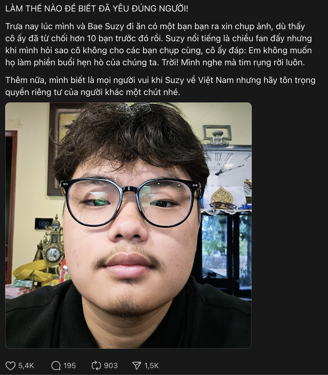 Bi Béo nhiều lần thể hiện sự ngưỡng mộ, yêu thích dành cho Suzy 