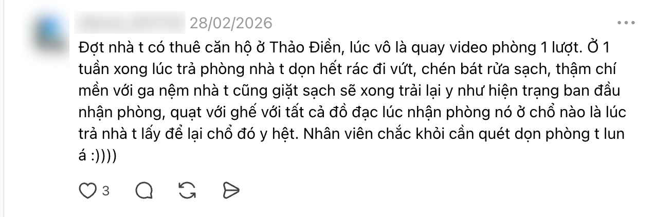 Một người bày tỏ quan điểm khác về việc vệ sinh sau khi sử dụng homestay