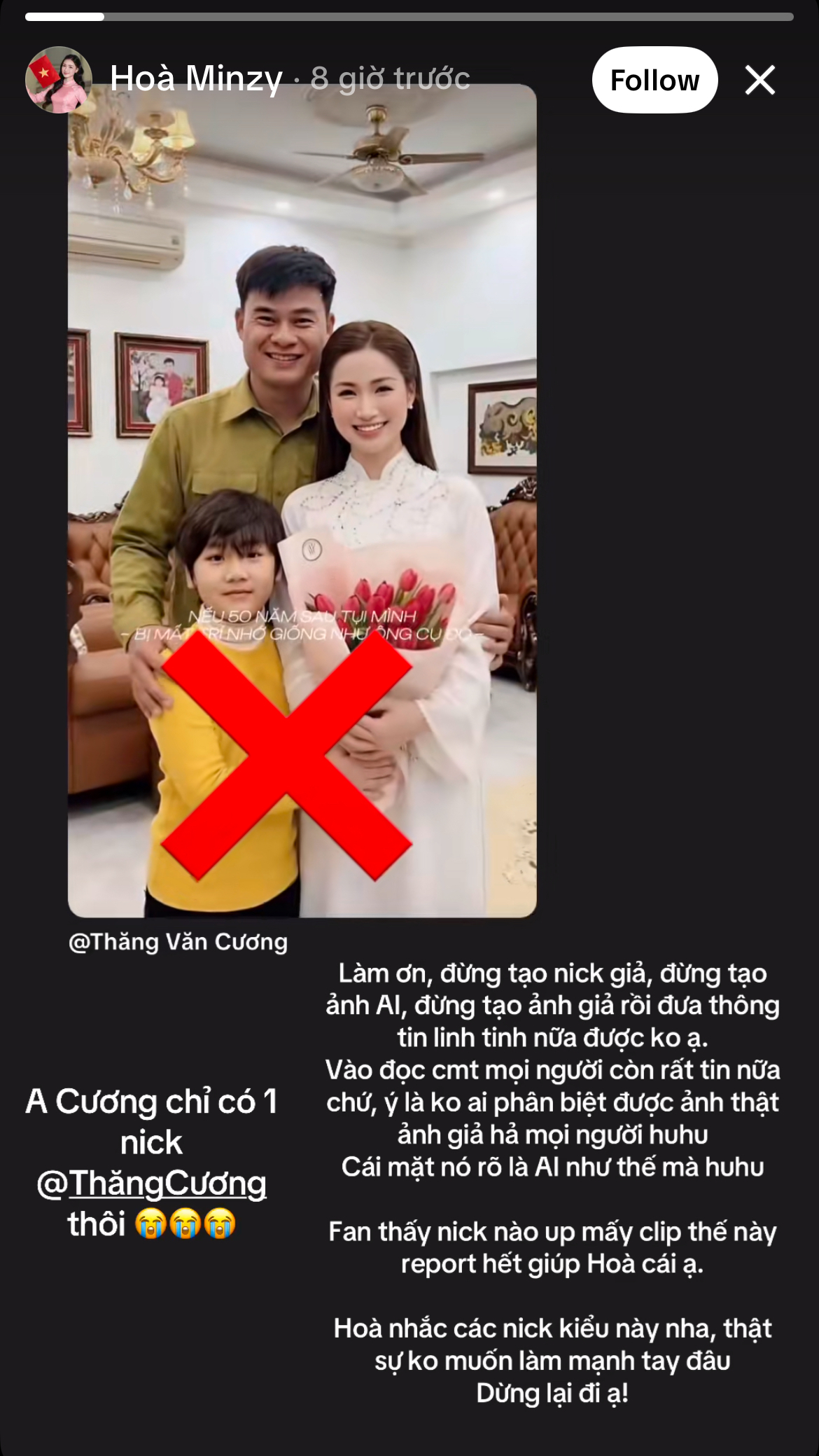 Hoà Minzy vội lên tiếng phủ nhận, bức xúc vì hình ảnh cá nhân bị sử dụng để tung tin giả 