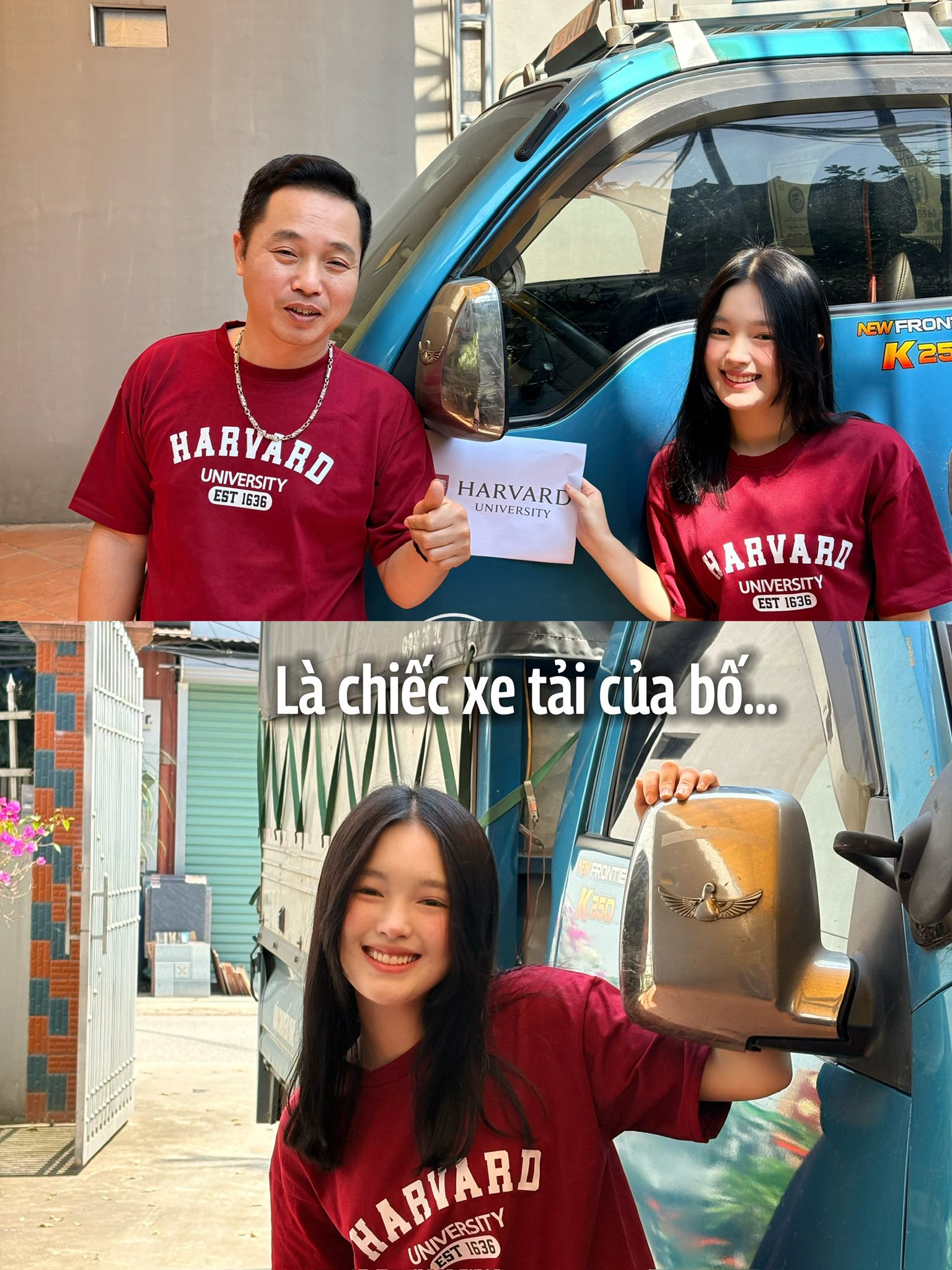   Bài đăng chia sẻ về việc trúng tuyển Harvard của cô gái nhanh chóng lan viral. Đi kèm là hai bức ảnh, trong đó có một tấm chụp cùng bố, cùng dòng chia sẻ về tuổi thơ và nguồn động lực giúp cô theo đuổi ước mơ. Cô viết: “Mình không xấu hổ khi sinh ra trong một gia đình không khá giả. Nhưng mình sẽ xấu hổ nếu để bố mẹ già đi trong sự thiếu thốn.”  
