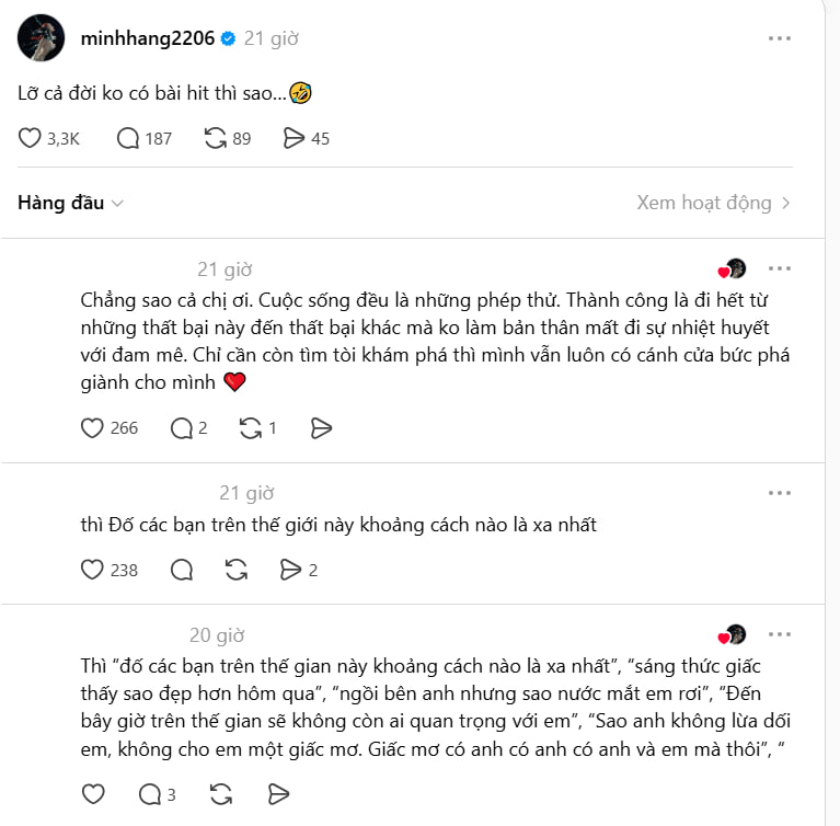 Bài post gây chú ý của Minh Hằng (Ảnh cap màn hình)