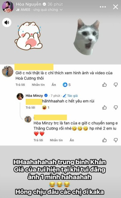 Nữ ca sĩ 9x mới đây hài hước tiết lộ câu chuyện fan hiện tại chỉ muốn xem hình ảnh của Thăng Văn Cương chứ không phải cô. Ảnh: Chụp màn hình