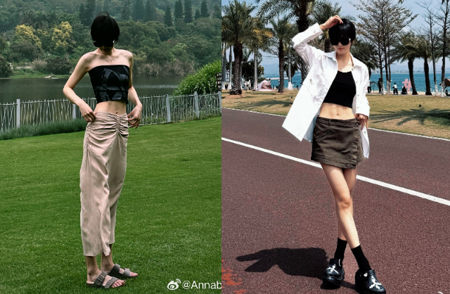 Thời điểm mới gia nhập showbiz vào năm 2021, Diêu An Na có ngoại hình đầy đặn và gương mặt bầu bĩnh. Sau khi giảm cân, Diêu An Na có vóc dáng thon gọn, gợi cảm và gương mặt sắc sảo hơn trước. Ảnh: Weibo.