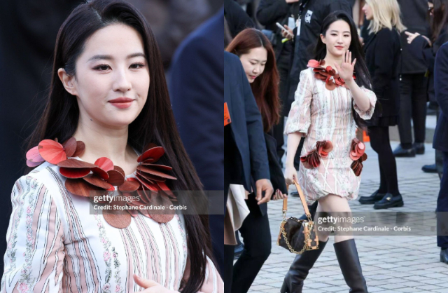 Lưu Diệc Phi vừa khiến dân tình thất vọng toàn tập với diện mạo quê, sến ở Paris Fashion Week vào ngày 10/3. Ảnh: Getty Images.