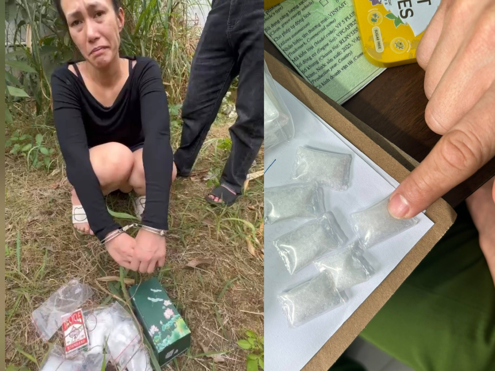 Hà Thị Tuyết bị bắt khi đang tàng trữ 100 túi ni lông chứa ma túy, tổng trọng lượng gần 100 gam. Ảnh: Công an cung cấp