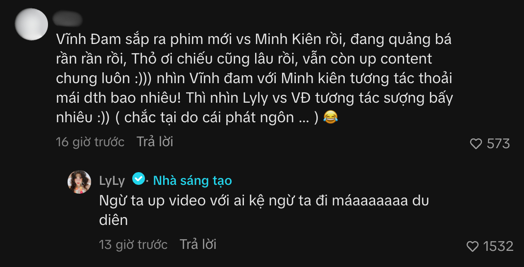 LyLy đáp trả khi bị so sánh với bạn diễn mới của Vĩnh Đam