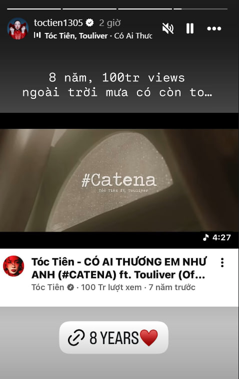 Story chúc mừng gây chú ý của Tóc Tiên (Ảnh cap màn hình)