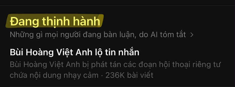 Tìm kiếm liên quan đến Việt Anh đang thịnh hành trên Threads (Ảnh chụp màn hình)