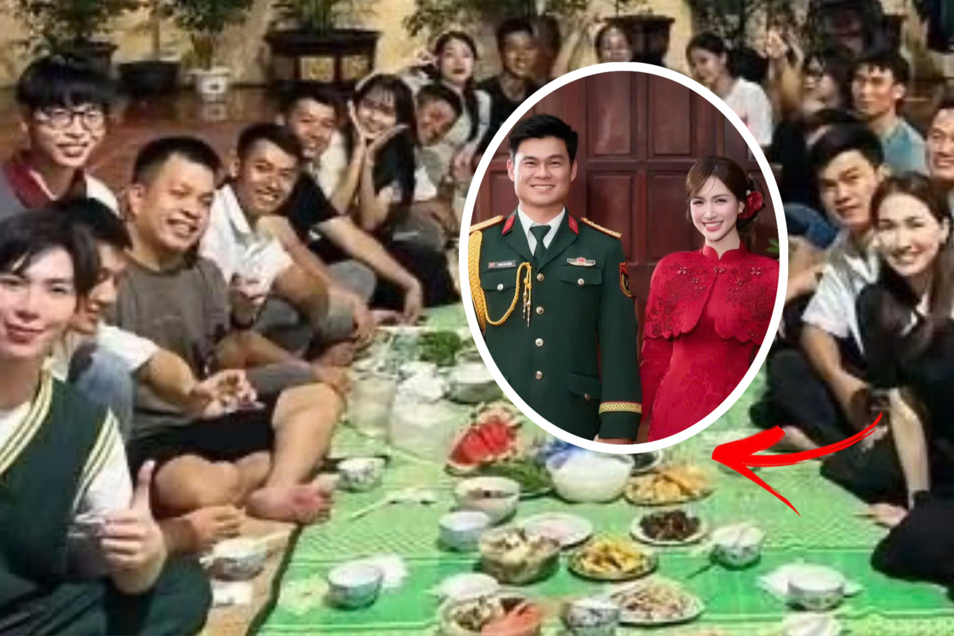 Hòa Minzy cùng chồng Đại úy tụ tập ăn uống giản dị bên bạn bè, trong đó có Erik, Đức Phúc. Ảnh: MXH