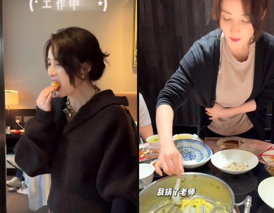 Vì chỉ được ăn rau và 1 ít tinh bột trong mỗi bữa, lại sợ trợ lý trông thấy, Tưởng Cần Cần phải ăn luôn quýt còn vỏ, thậm chí vét đáy nồi và ăn đồ thừa của các nhân viên khác khi quá đói. Ảnh: Sina.